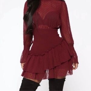 Burgundy Ruffle mini Dress